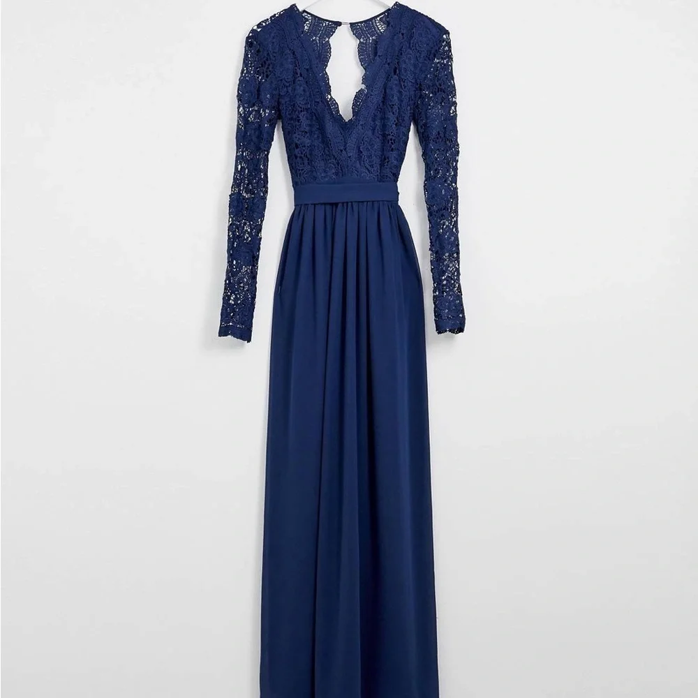Club L London Beach Indigo Gown Sz 6 Lace Torso Long Sleeve